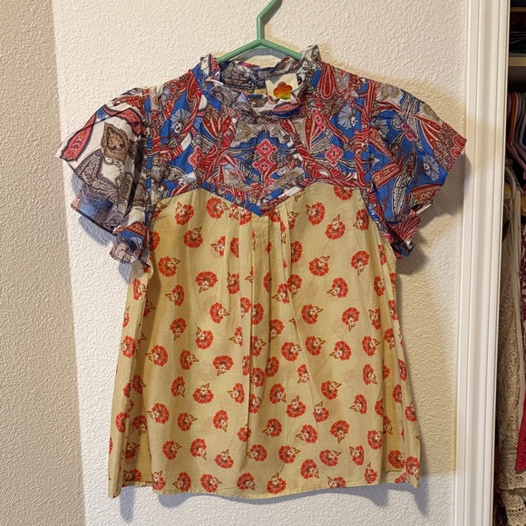 Anthropologie Farm Rio Ruffle-Sleeve Printed Blouse - Picture 2 of 7